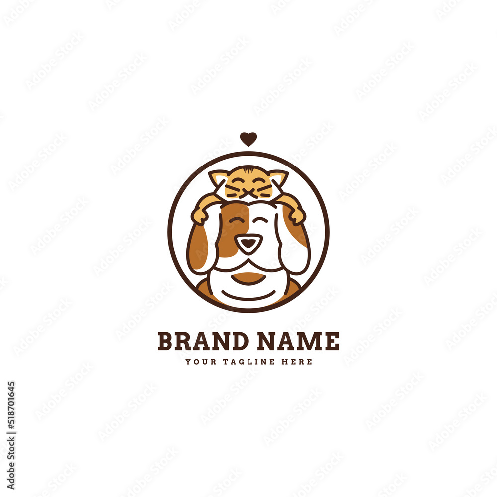 Cat and dog with love concept vector icon logo design Cat and dog with love concept vector icon logo design