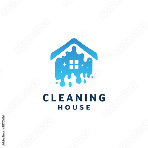 clean house logo design with wash water splash vector illustration concept for your service company