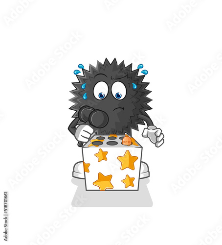 sea urchin play whack a mole mascot. cartoon vector