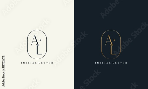 premium AL logo monogram with gold circle frame. luxury initials design minimal modern typeface