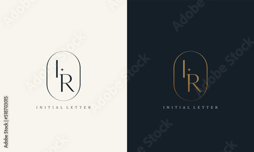 premium IR logo monogram with gold circle frame. luxury initials design minimal modern typeface