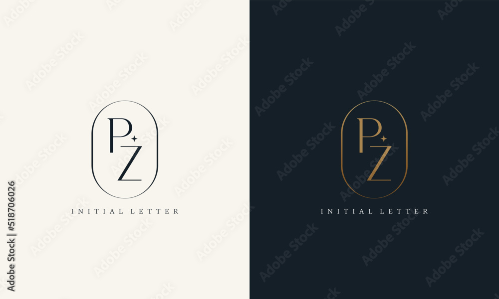 premium PZ logo monogram with gold circle frame. luxury initials design ...