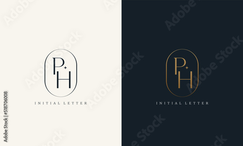 premium PH logo monogram with gold circle frame. luxury initials design minimal modern typeface