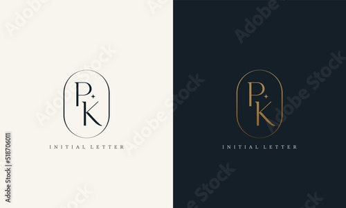 premium PK logo monogram with gold circle frame. luxury initials design minimal modern typeface