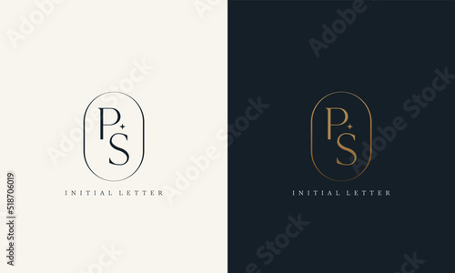 premium PS logo monogram with gold circle frame. luxury initials design minimal modern typeface
