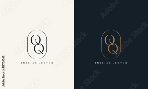 premium QQ logo monogram with gold circle frame. luxury initials design minimal modern typeface