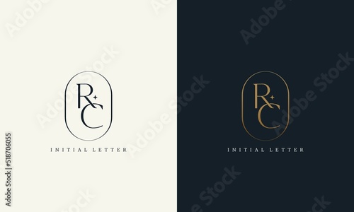 premium RC logo monogram with gold circle frame. luxury initials design minimal modern typeface