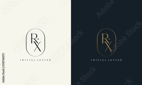premium RX logo monogram with gold circle frame. luxury initials design minimal modern typeface