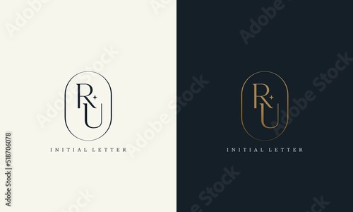 premium RU logo monogram with gold circle frame. luxury initials design minimal modern typeface photo