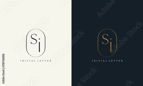 premium SI logo monogram with gold circle frame. luxury initials design minimal modern typeface