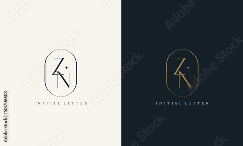 premium ZN logo monogram with gold circle frame. luxury initials design minimal modern typeface