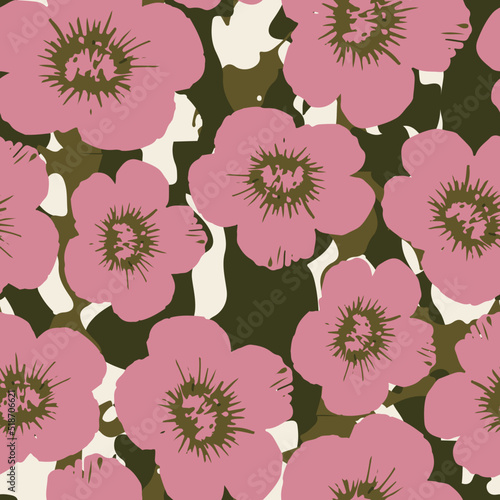 seamless plants pattern on camouflage background with pink flowers , greeting card or fabric
