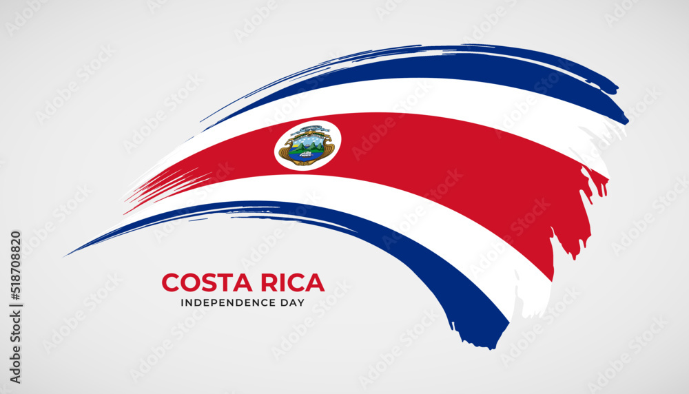 Hand drawing brush stroke flag of Costa Rica with painting effect