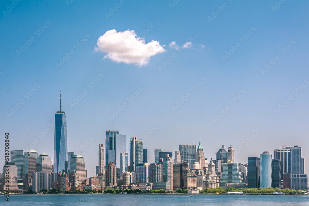 The view of New York cityscape with only cloud across the Hudson river	