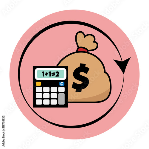 bag of money with calculator icon graphic 