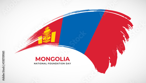 Hand drawing brush stroke flag of Mongolia with painting effect vector illustration
