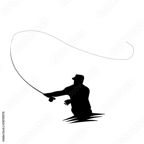 Fly fisherman fishing.clip art black fishing on white background