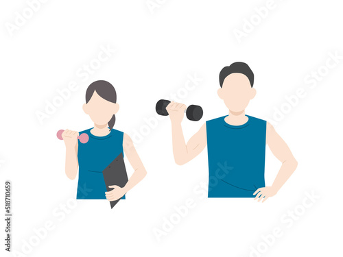 筋トレを勧める　スポーツインストラクター　トレーナー　男女　イラスト