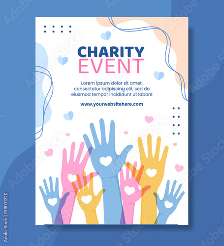 Charity Donation Poster Template Flat Cartoon Background Vector Illustration
