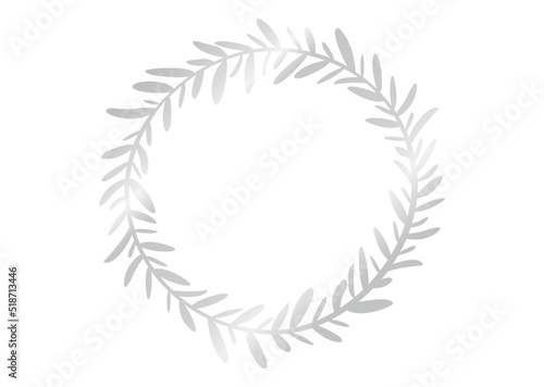 ゴージャスなメタリックのボタニカルフレーム　オリーブの葉　円形　シルバー