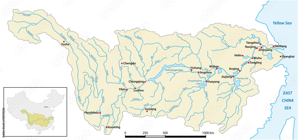 vector map of Yangtze River Basin, China