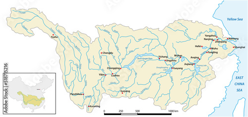 vector map of Yangtze River Basin, China
