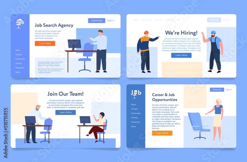 Job search agency join our team landing page set vector career opportunity recruitment HR