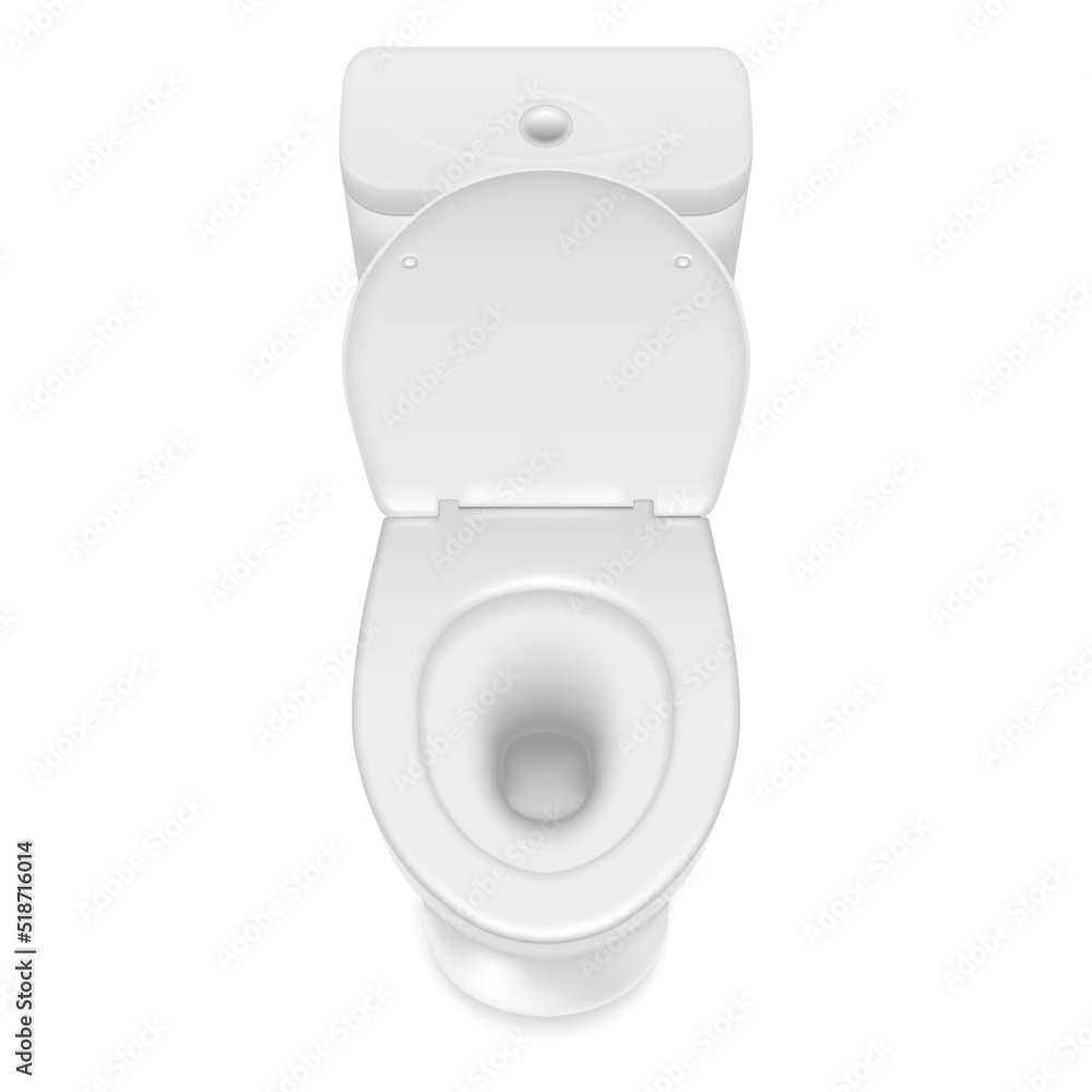 White toilet with open cap top view realistic vector illustration. Ceramic bathroom bowl White toilet with open cap top view realistic vector illustration. Ceramic bathroom bowl