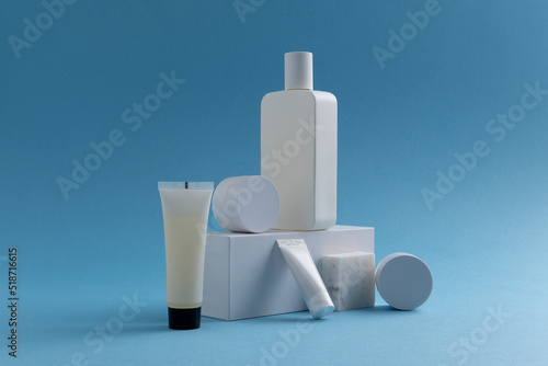 Minimal sustainable refill skincare & beauty white packaging, product still life & mockup photo
