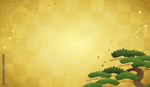松と金箔の金屏風のベクターイラストイラスト背景 photo
