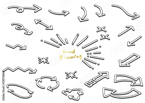 ラフな手描きのラフなアイソメトリック矢印アイコンセット