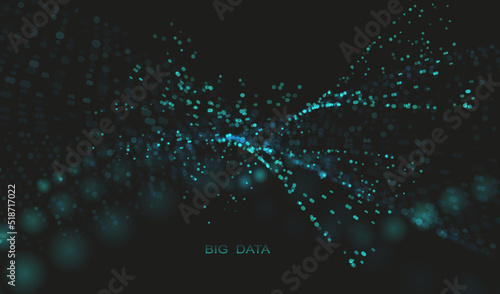 Particle liquid dots glowing abstract background. Neon explosion splash surface shapes design. Modern cyber light bid data technology and science vector.	
