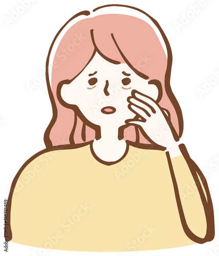 目元を気にする女性　困り顔　 シンプルイラスト