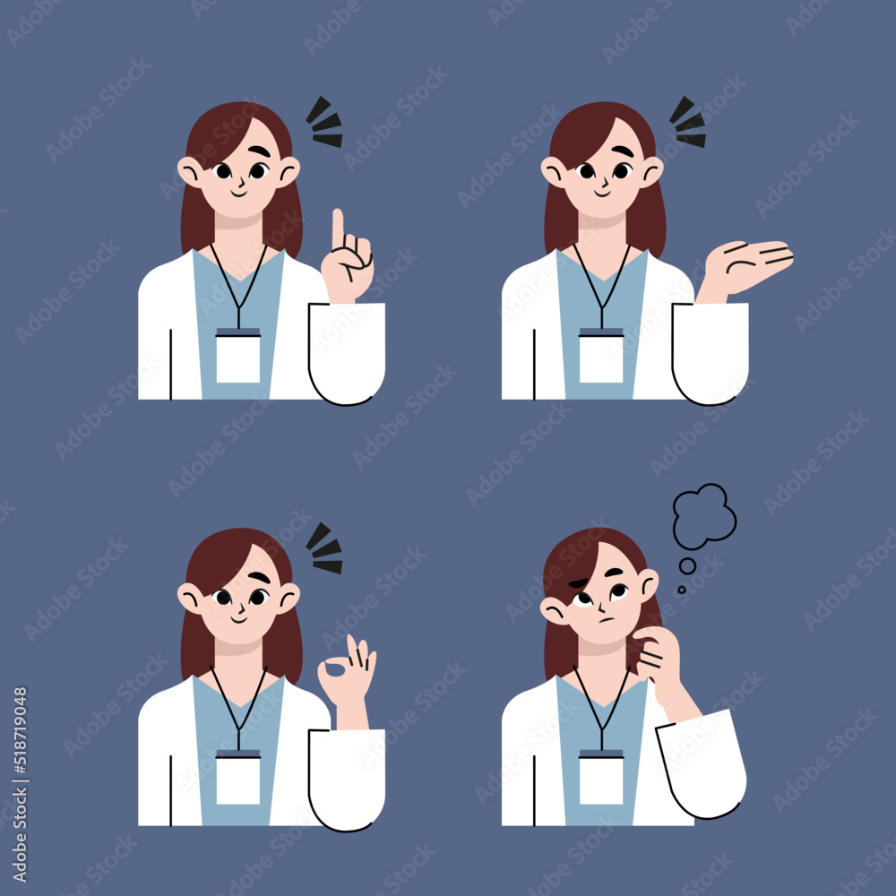 Young Female Nurse Set, Collection of doctor emotions. Flat drawn style vector design illustrations. Young Female Nurse Set, Collection of doctor emotions. Flat drawn style vector design illustrations.