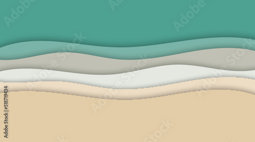 Summer beach and sea wave shapes layered pattern background paper art minimal style