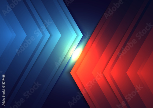 Abstract technology digital connection concept red and blue triangles arrows lighting effect on dark background