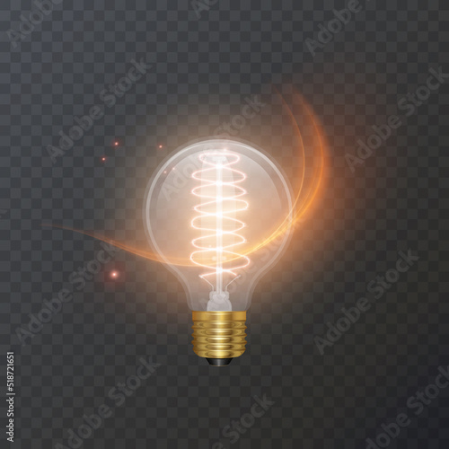 Realistic bulb in retro style, lamp looks good on dark substrate, Vector EPS 10 format