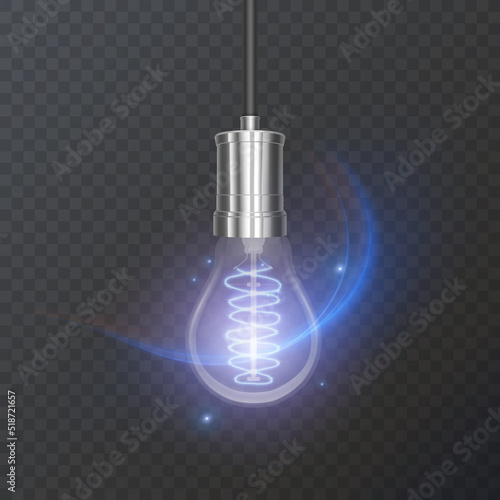 Realistic bulb in retro style, lamp looks good on dark substrate, Vector EPS 10 format