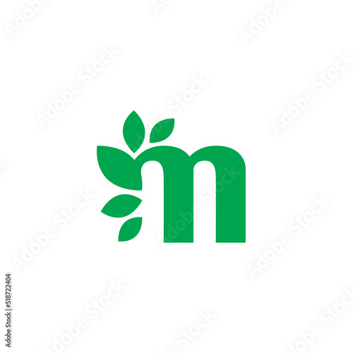 Letter m with leaves logo identity. Simple leaves initial m organic logo for natural logo identity