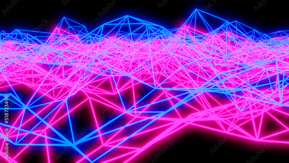 Abstract technology background with neon glowing purple blue lines on black, science graph, diagram, 3D striped render background. Abstract technology background with neon glowing purple blue lines on black, science graph, diagram, 3D striped render background.