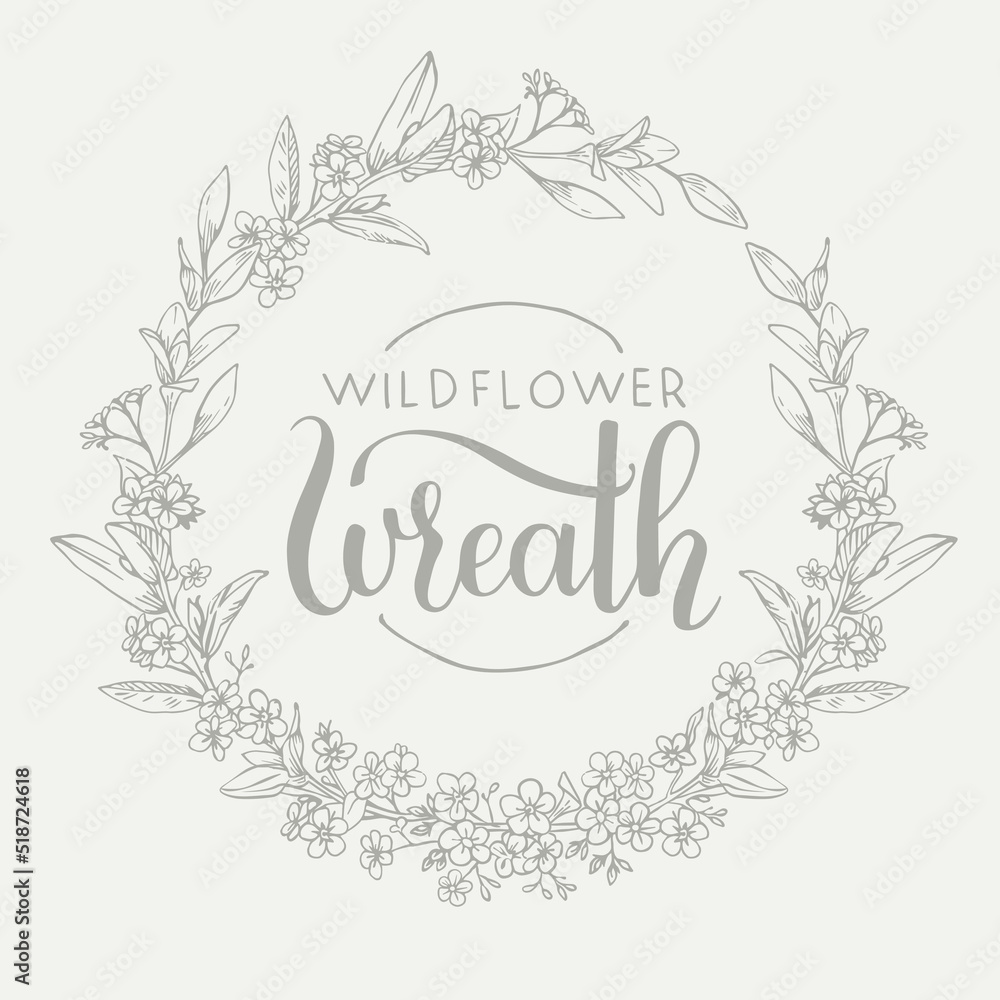 Floral frame. Hand drawn wreath of wildflowers. Floral frame. Hand drawn wreath of wildflowers.