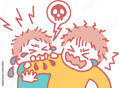癇癪をおこして大人にかみつく子供のイラスト