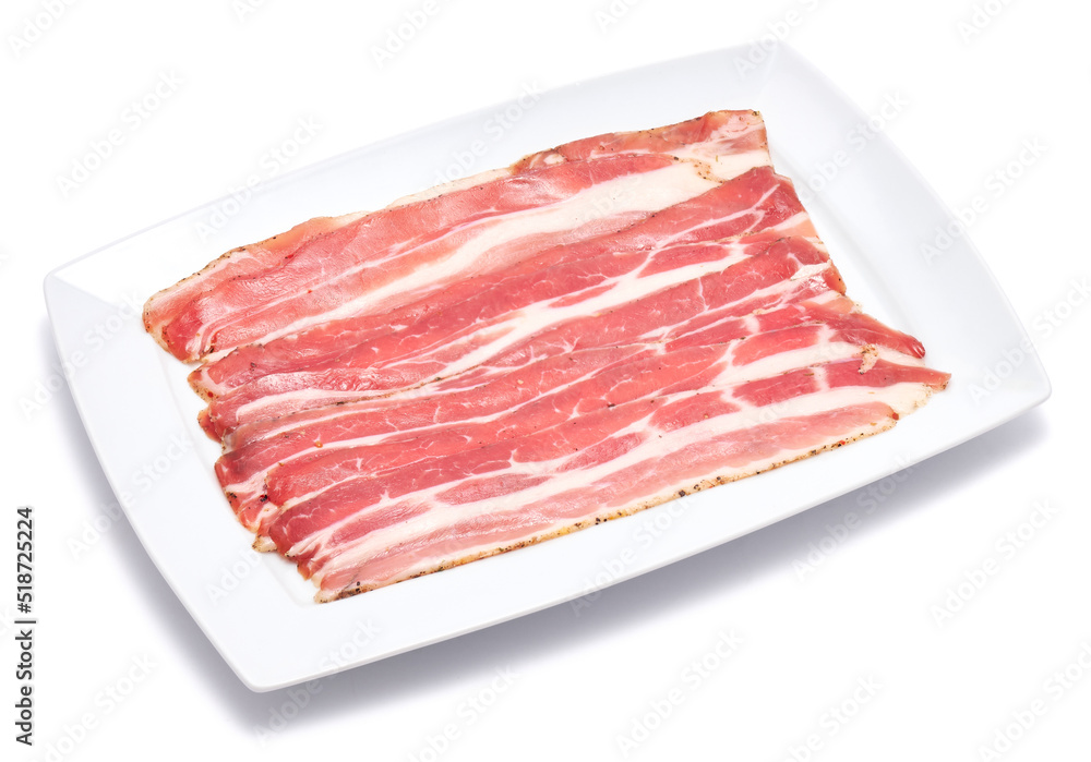 Organic bacon meat isolated on white background