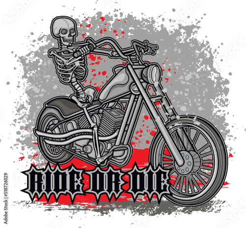 skeleton rides a motorcycle, grunge vintage design t shirts
