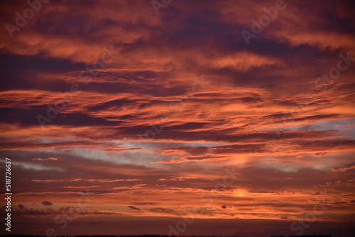 Colorful blue purple evening sunset. Beautiful sunset landscape.