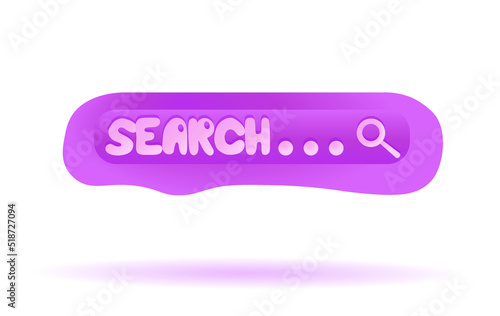 cartoon style purple bubble gum search bar, 3d rendering, white background, vector