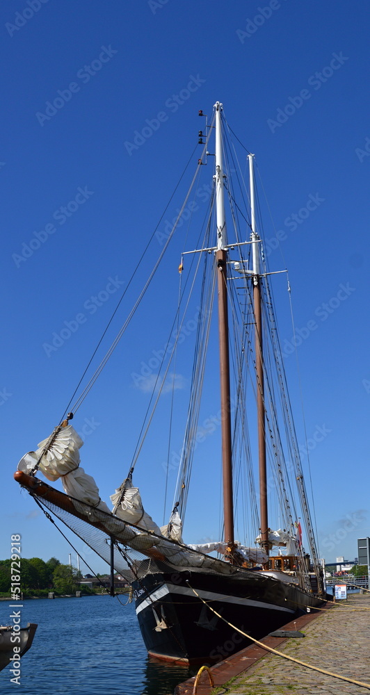 Historical Sailing Ship at Canal between the North Sea and the Baltic Sea in the Neighborhood Holtenau in Kiel, the Capital City of Schleswig - Holstein