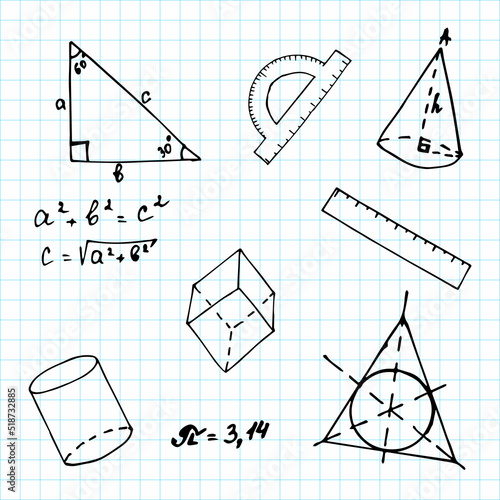 a notebook sheet with doodle-style geometry elements photo