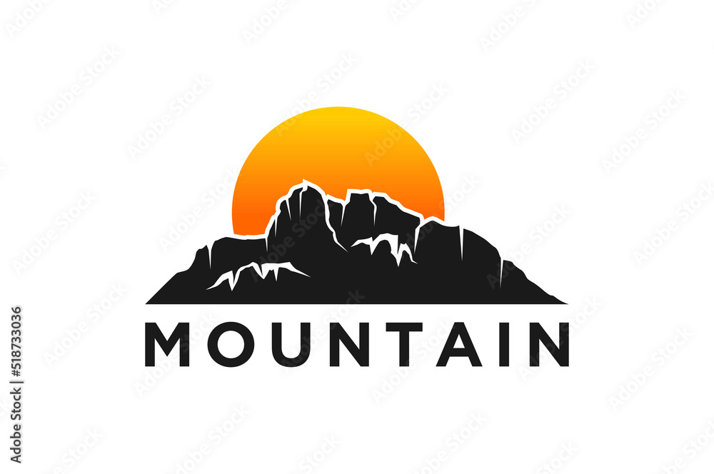 Rocky mountain logo sunrise sunset element arizona monument valley camp travel adventure - obrazy, fototapety, plakaty 