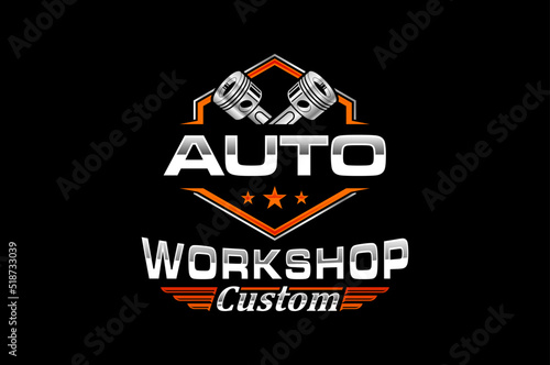 Automotive piston workshop logo design modern badge style custom car service engine tune up icon symbol illustration photo